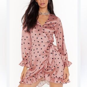 Nasty Gal Polka Dot Satin Ruffle Wrap Dress